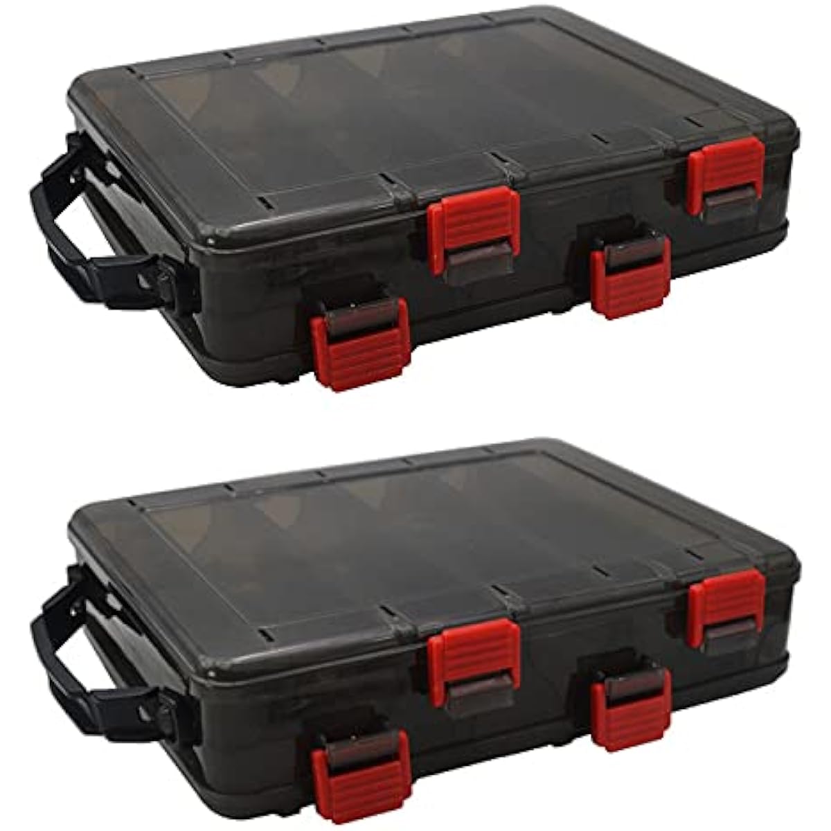[Pont du Monde] Fishing Tackle Storage Lure Case Tackle Box Fishing (Set of 2/Clear Black) (Medium 10 Ports)