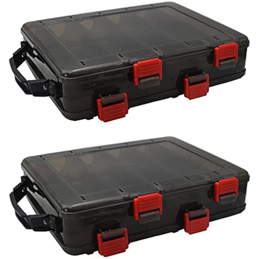 [Pont du Monde] Fishing Tackle Storage Lure Case Tackle Box Fishing (Set of 2/Clear Black) (Medium 10 Ports)