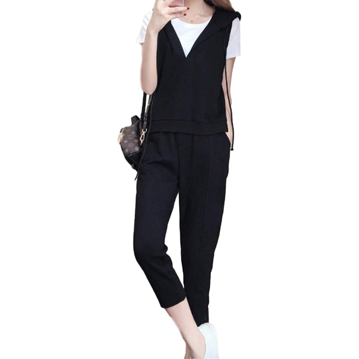 [Shion] 3-piece set T-shirt, hooded hoodie, jersey, top and bottom set, loungewear, women's S-2XL