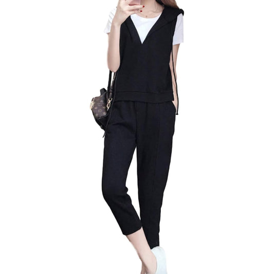 [Shion] 3-piece set T-shirt, hooded hoodie, jersey, top and bottom set, loungewear, women's S-2XL