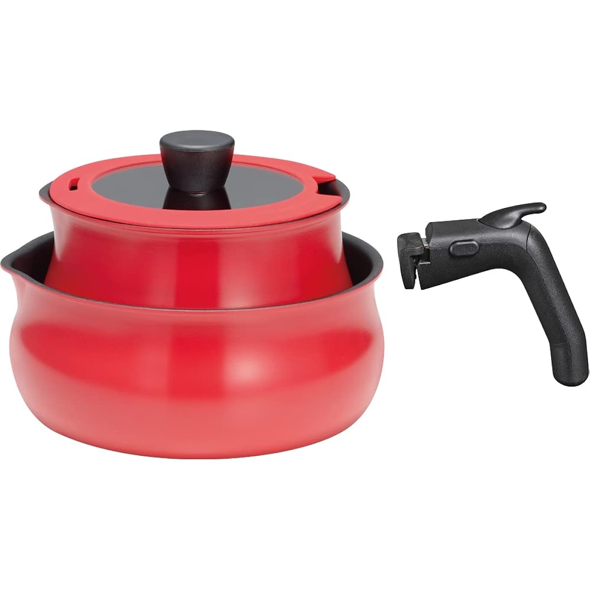 Wahei Freiz Multi Pot Set with Removable Handle, L Size, Red, IH/Gas Compatible, ToMay RB-2814
