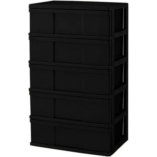 Wide Chest Drawer Storage Case 5 Drawers Made in Japan MJ-W5-1ABK (Super Black)