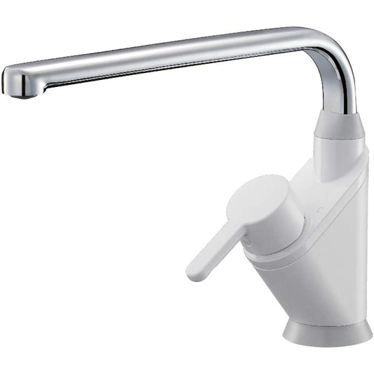 SANEI Single One Hole Mixer Faucet, Spacious Sink Space, Eco-Saving Handle, Water-Repellent Therapica Resin K8721EJV-13 White