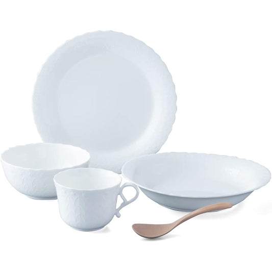 NARUMI Dinnerware Set Silky White White Cute Relief Single Person Set 5 Pieces Gift Box Included 9968-23381