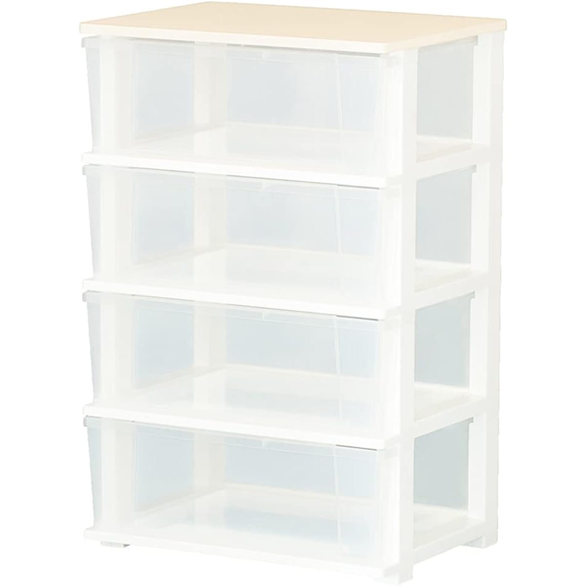 JEJ Astage Storage Chest Pit Wooden Top Wide Chest 4 Tiers White Made in Japan Easy Assembly Width 54.5 x Depth 40.5 x Height 84.5 cm