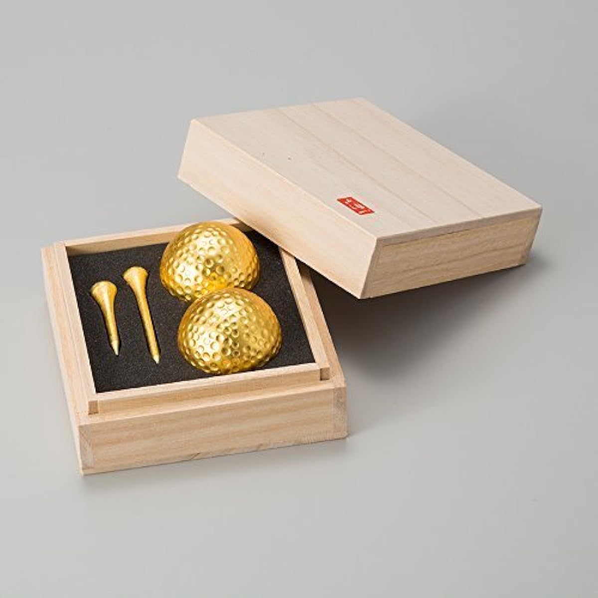 [Entertainment Golf Competition Prize Gift] Paulownia Boxed Gold Leaf Golf Ball & Tee Set (Double)