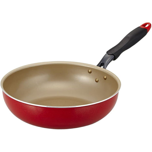 Evercook Stir-Fry Pot, Deep 28cm, Compatible with all heat sources (IH Compatible) [500 Days Warranty] Non-Stick Frying Pan, PFOA Free, Red Doshisha