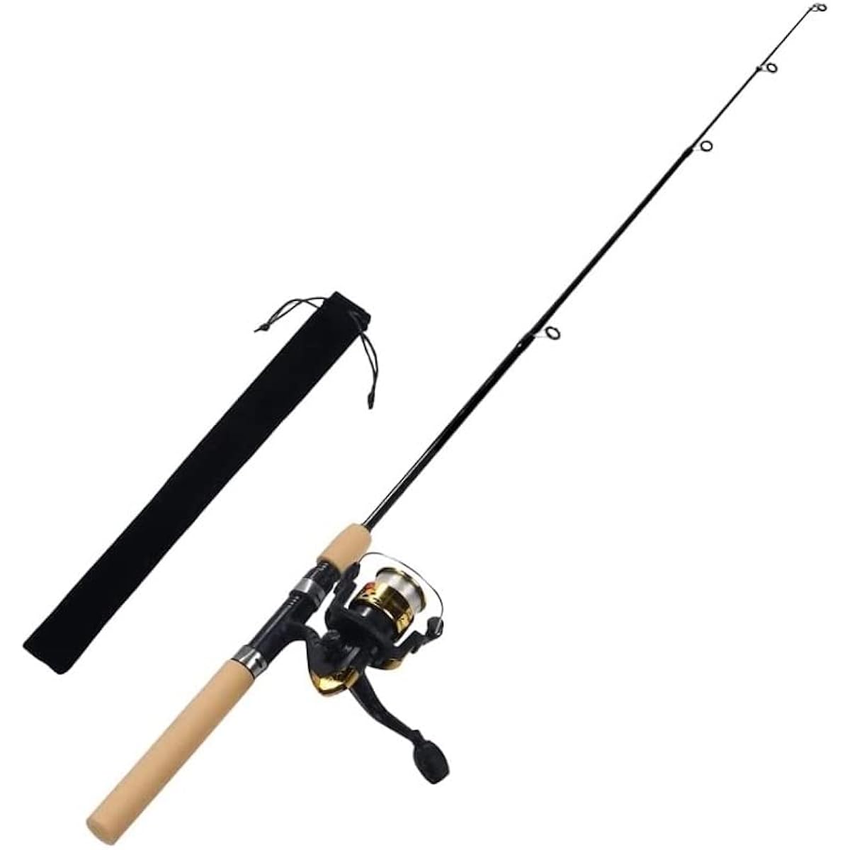 VILTAGE Fishing Rod Set [Compact Rod Spinning Reel] Rod Total Length 100cm with Line (Gold) Rod Case Included