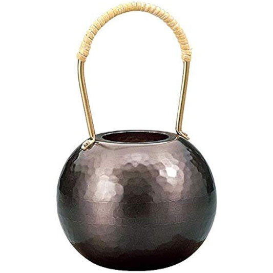 Shinkoukinzoku Flower Base Black Copper Finish 95φ x 154Hmm Shinshin Hammered Single Flower Vase with Vines BC-1302