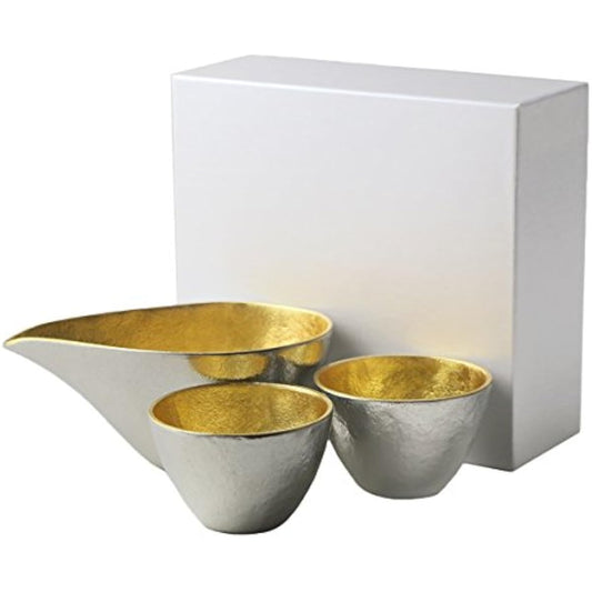 Nousaku sake set, 2 sake cups, gold leaf, one-sided small gold leaf