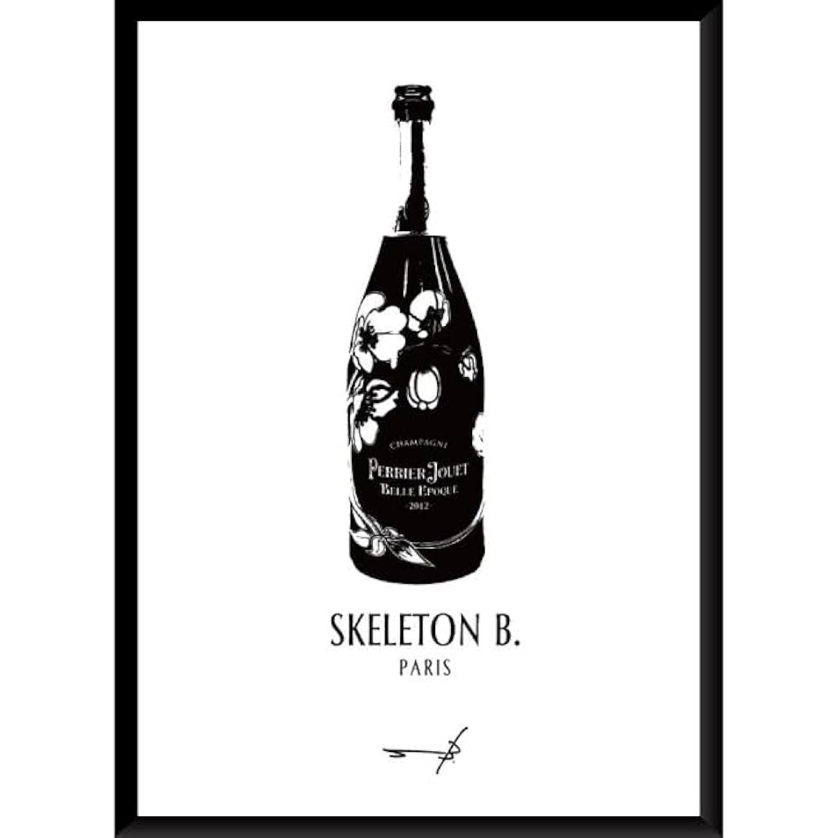 Poster A2 Art Poster Perrier-JOUET Belle Epoque Monochrome Monotone Stylish Interior Wall Champagne Bottle PERRIER-JOUET BELLE EPOQUE 2012 Black and White A2 Poster (594 x 420mm) No Frame