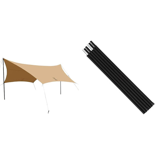 DOD Hexa Tarp Basic and easy-to-use polycotton hexa tarp TT5-582-TN & Tent Tarp Pole Set of 2 with Peg & Rope & Storage Bag Black (Approx.) Diameter 1.5 x Length 170 cm XP-01K [Set Purchase ]