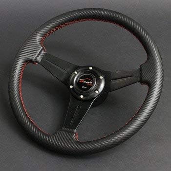 Steering wheel 35φ N carbon leather PVC red stitching (N35C)