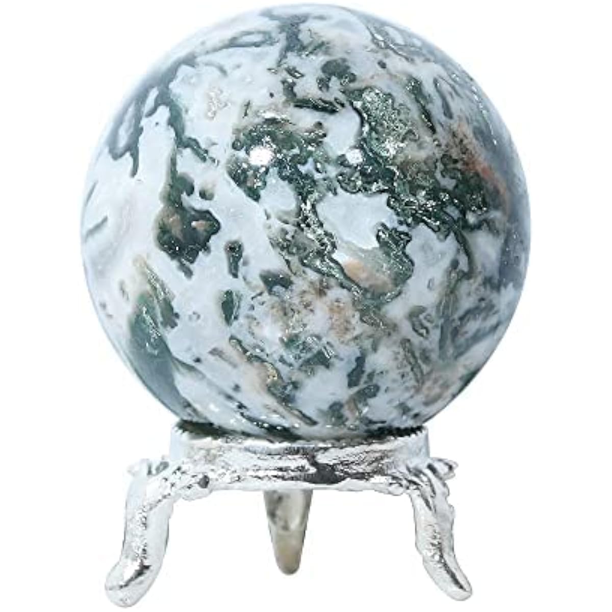 Crocon Tree Agate Crystal Sphere and Metal Stand Gemstone Sphere Healing Ball Sculpture Feng Shui Fortune Telling Figurine Home Decor Size: 45-55 mm