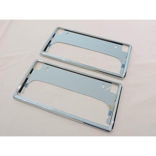 ENZO Genuine Toyota Deluxe Type License Plate Trim Number Frame Set of 2 with Toyota Logo Silver Plated