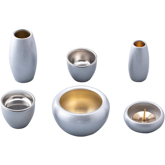 Buddhist altar fittings Silma silver crown silver 6 pieces 2.0 dimensions modern Buddhist altar fittings copper brass round cute mini altar fittings set (silver crown silver) Buddhist altar