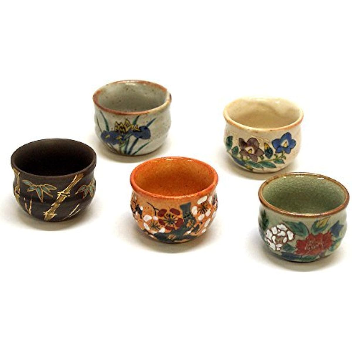 Masamine Ino Kutani ware set of 5 five-piece flower K8-1146