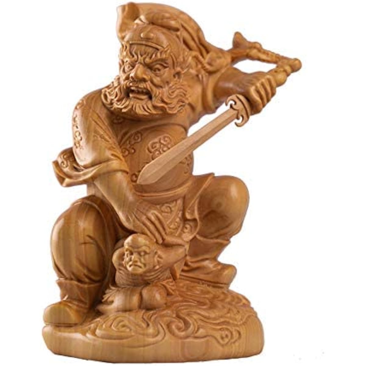 Wooden Carved Buddha Statue Zhong Kui [Zhong Kui Chintaku Seikun] 10 cm High quality natural boxwood wood carving God of warding off evil Buddha statue Statue Zhong Tenshi Handmade wooden figure [object figurine] Dispelling epidemics, warding off misfort