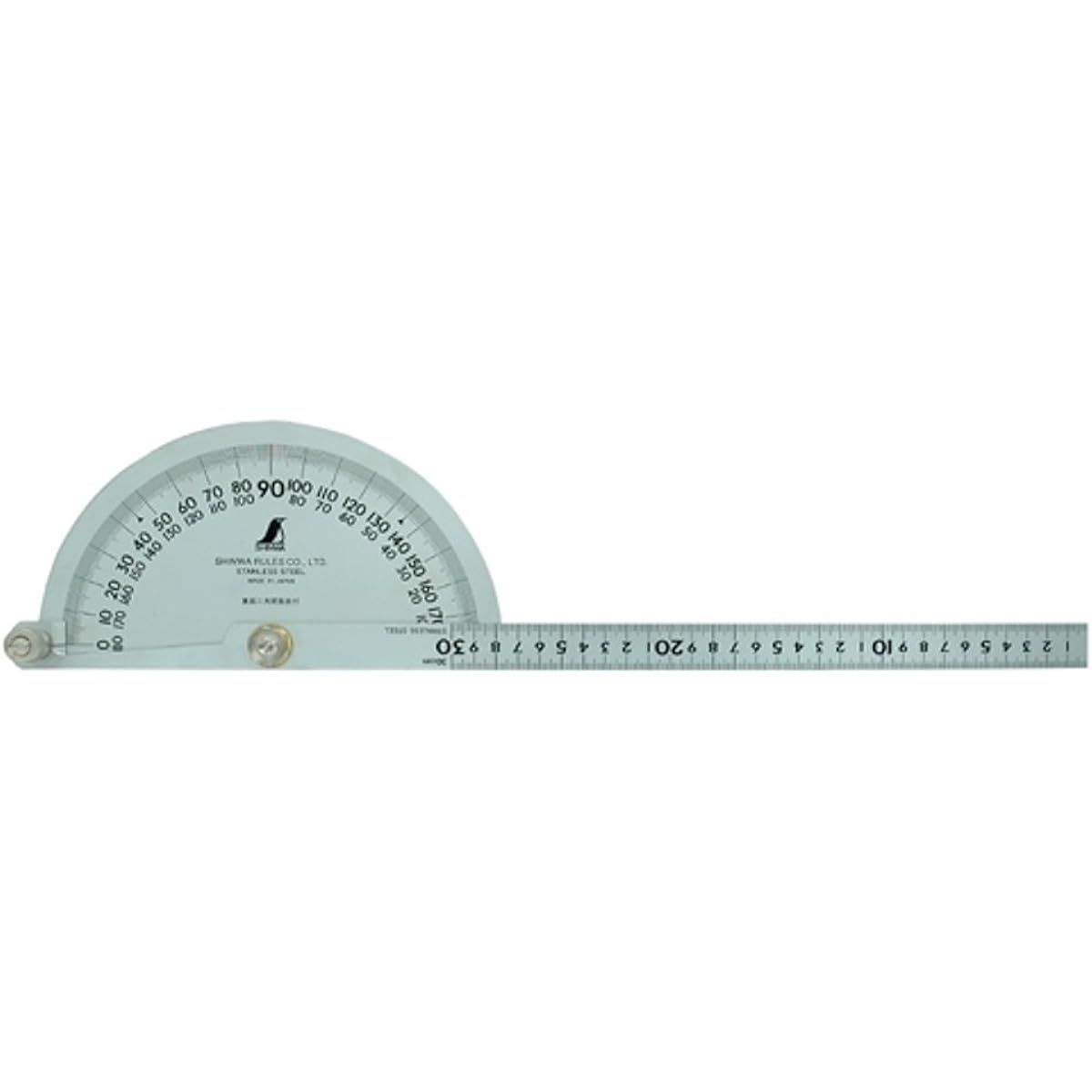 Shinwa Sokutei Protractor Diameter 210 1 Pole with 30cm Scale No.300 Silver 62898