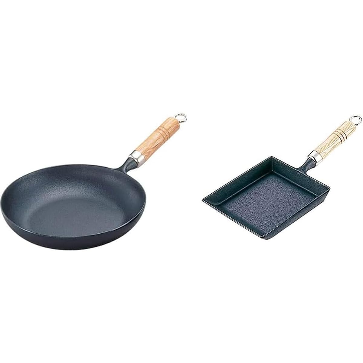 Iwachu Omelet Pan 24 (with Wooden Handle), Black Baked, Inner Diameter 23.5cm, IH Compatible, Frying Pan, Nambu Tekki 24006