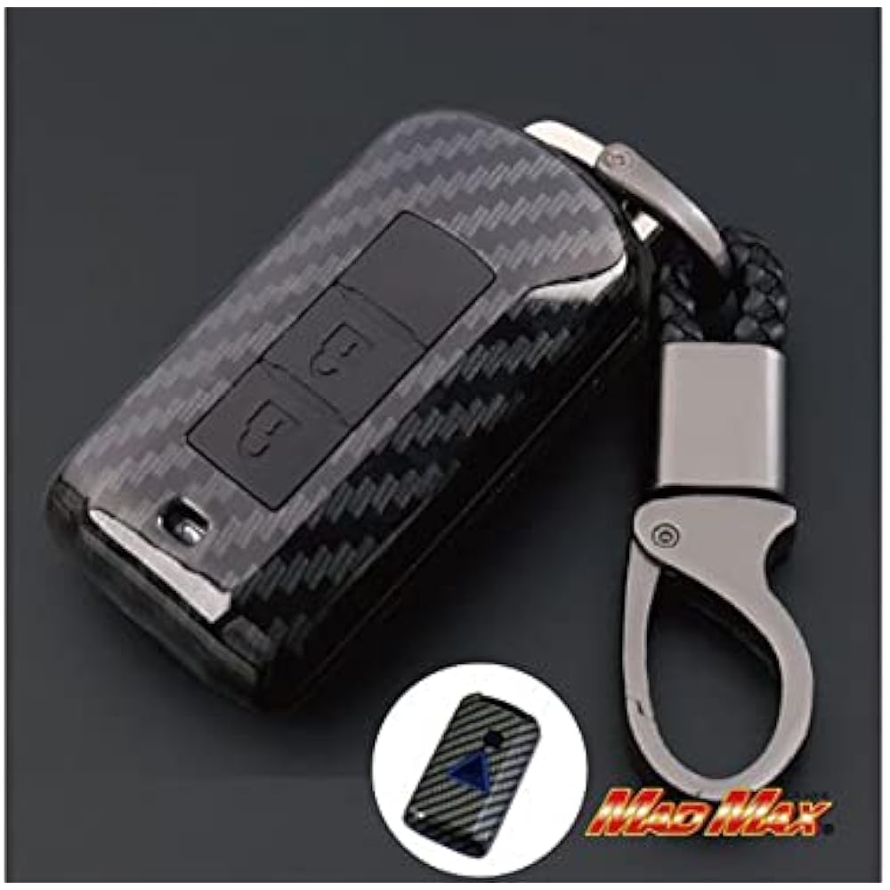 Carbon-like smart key case for Mitsubishi cars Outlander/RVR 2-button type TYPE1 with key chain Blue MM50-MI001-BL