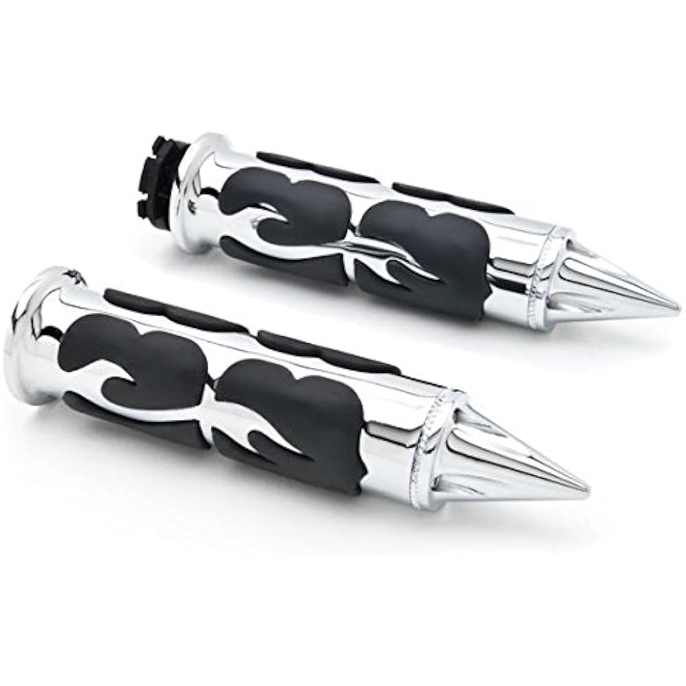 Krator HG007 (Chrome Billet Hand Grip Black Frame Set Stiletto End Fits 1" Handlebar Bars)
