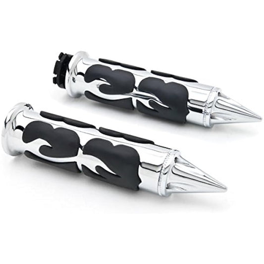 Krator HG007 (Chrome Billet Hand Grip Black Frame Set Stiletto End Fits 1" Handlebar Bars)