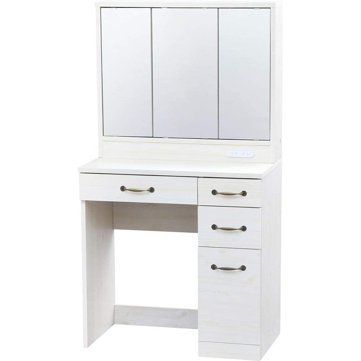Iris Plaza Mirror Dresser White Compact Vanity Table Three-sided Mirror Makeup Table with 2 Outlets Storage in Doors and Drawers Large Capacity Cosmetic Storage Desk Width 79 x Depth 39 x Height 130cm White