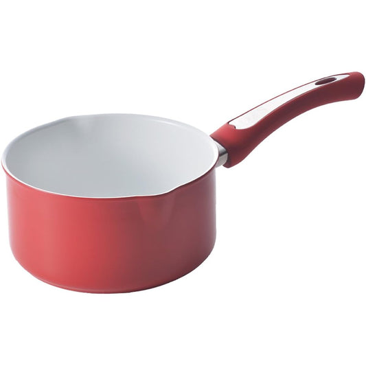 D&S One-handed Pot 18cm IH Compatible Aluminum Forged Saucepan White Red Ceramic Coating DSFS18-WHRE