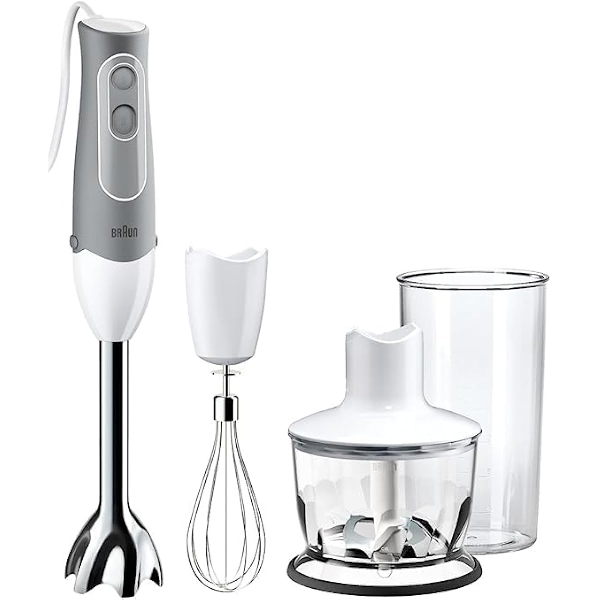 Braun Household Multi-Quick 5 Hand Blender 4-in-1 [Crush, Mix, Chop, Whip] Compatible with Baby Food MQ535GY White/Gray