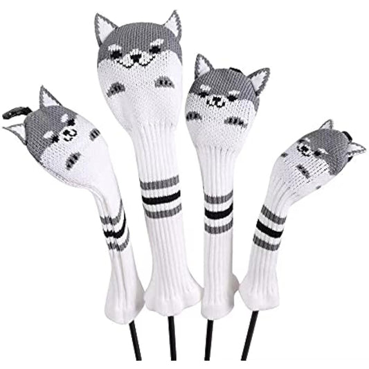 Golf cover head cover 4-piece set driver/wood FW 2-piece/hybrid UT cover knitted with conversion tag Akita dog design
