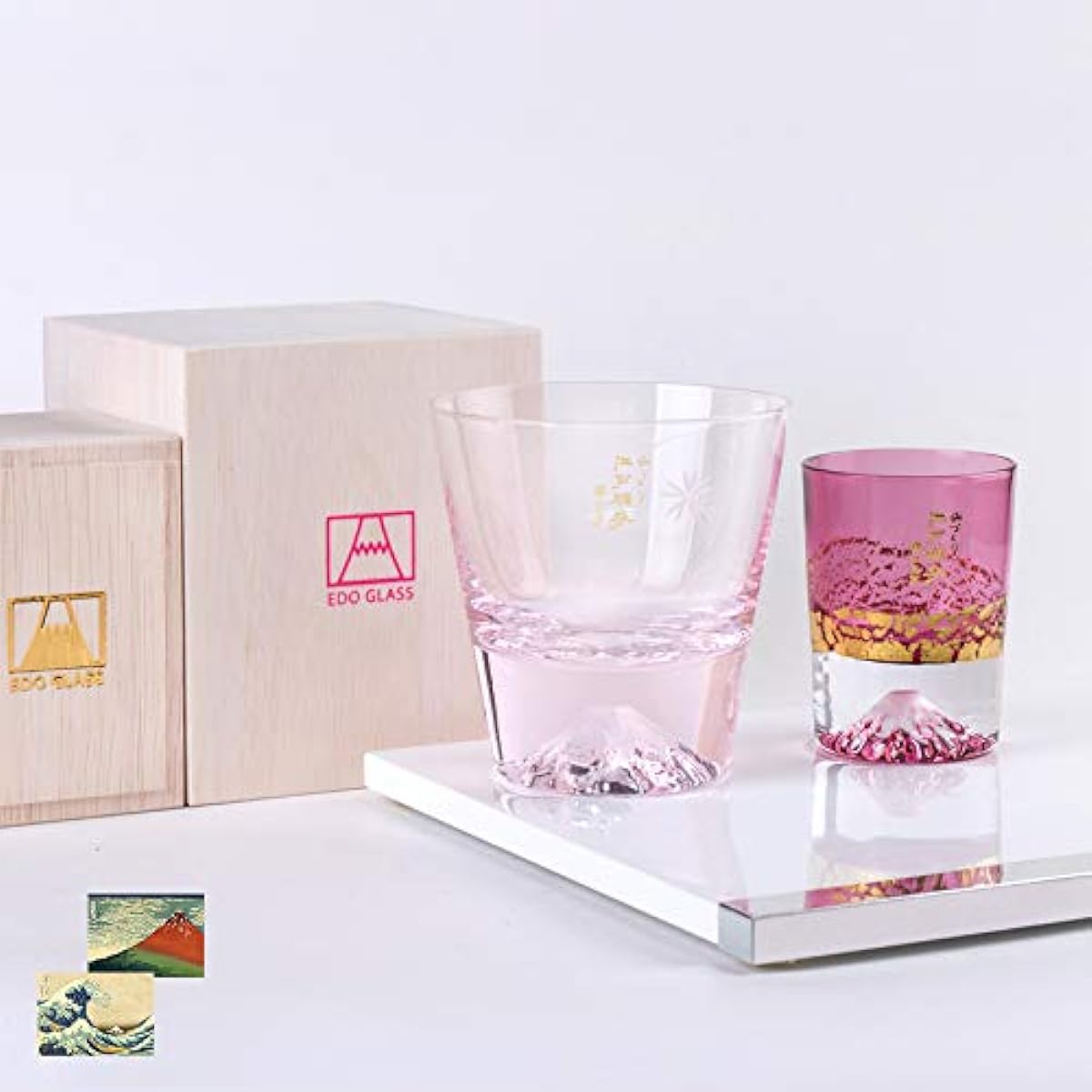 Tajima Glass, Mt. Fuji Glass, Cherry Blossom Color, Rock Glass x Gold Leaf Fuji, Cold Sake Cup, Red Gold (Cherry Blossom), Souvenir Grand Prix, Tourism Agency Commissioner's Award, Edo Glass, Mt. Fuji