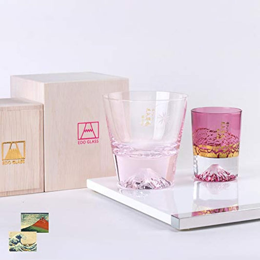 Tajima Glass, Mt. Fuji Glass, Cherry Blossom Color, Rock Glass x Gold Leaf Fuji, Cold Sake Cup, Red Gold (Cherry Blossom), Souvenir Grand Prix, Tourism Agency Commissioner's Award, Edo Glass, Mt. Fuji