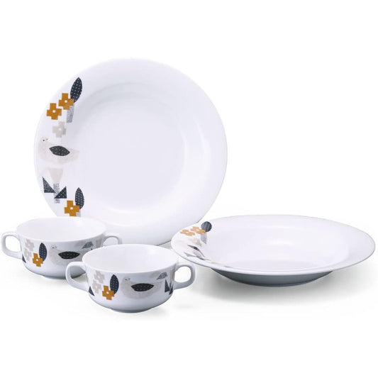 NARUMI Dinnerware Set Bird & Flower Yellow Set for 2 People Cute 4 Pieces Respect for the Aged Day Gift Microwave Warming Dishwasher Safe Made in Japan Gift Box Included 52458-23373