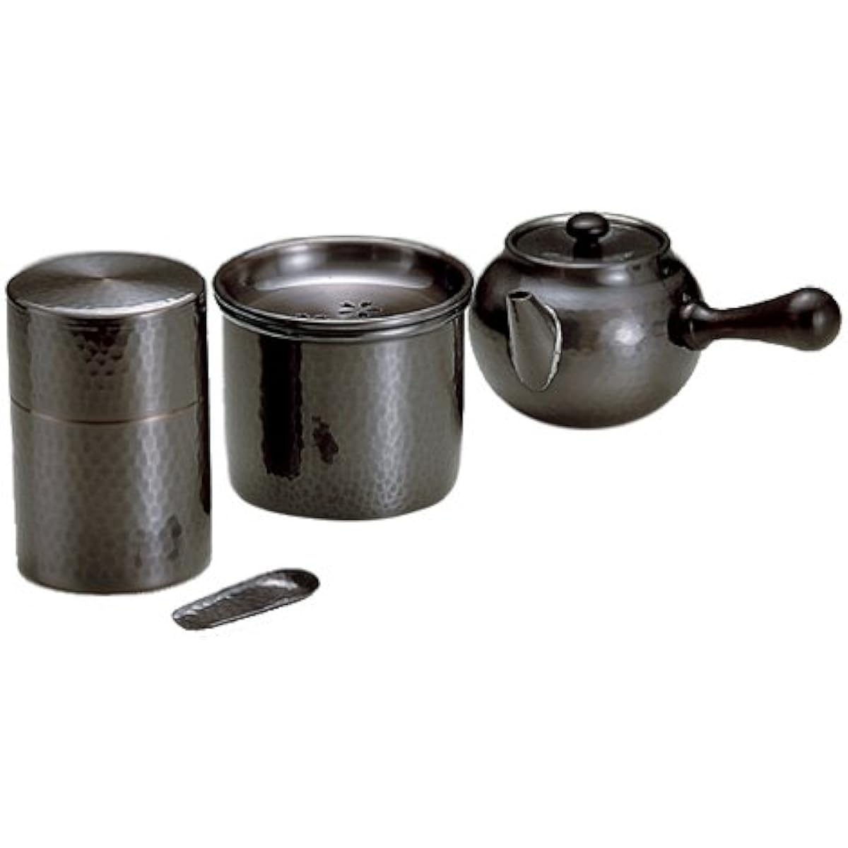 Shinkoukinzoku Teapot Set Black Copper Finish Teapot: (Capacity) 370ml, Kensui: (Capacity) 400ml, Tea Caddy: (Capacity) 150g Pure Copper Black Copper Finish Teapot, Kensui, Tea Canister, Tea Winner Set BC-123