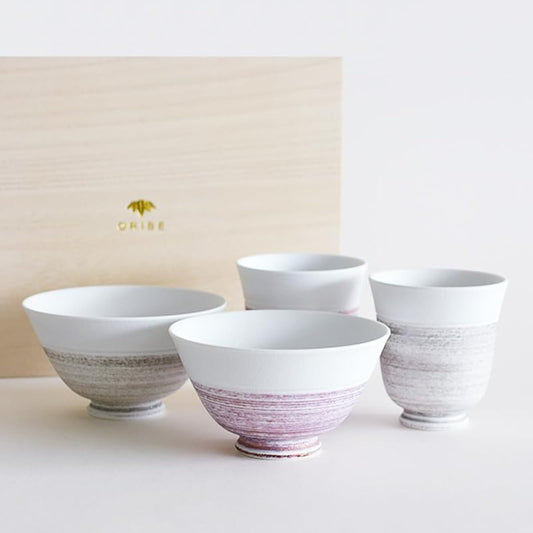 Oribe Kegon Couple Pair Present Gift Tableware Set Tea Bowl Boxed Microwave Safe