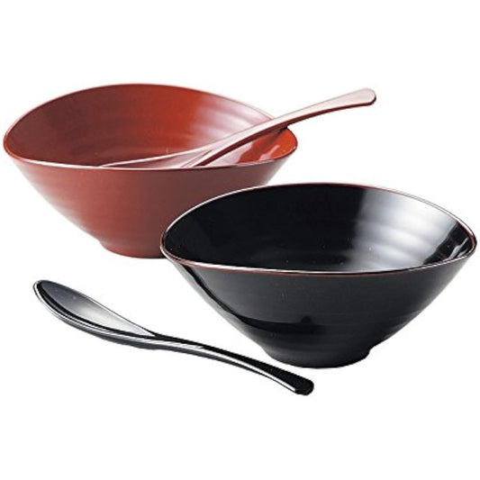 Masano [Echizen lacquerware] Pair of relaxing bowls and spoon set Vermilion/Tame