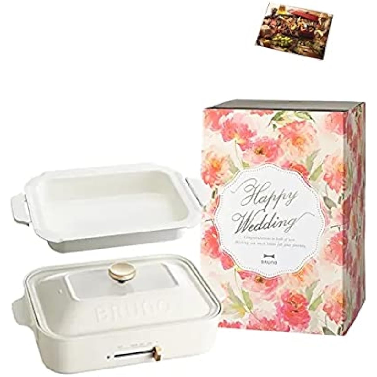 BRUNO Compact Hot Plate Main Unit 3 Types of Plates (Takoyaki Ceramic Coated Pot Flat) Wedding Gift Sleeve Recipe Book Included White Stylish Cute This 1 unit Lid Included 1200w Temperature control Easy to wash For 1, 2, 3 people Small size Living alone