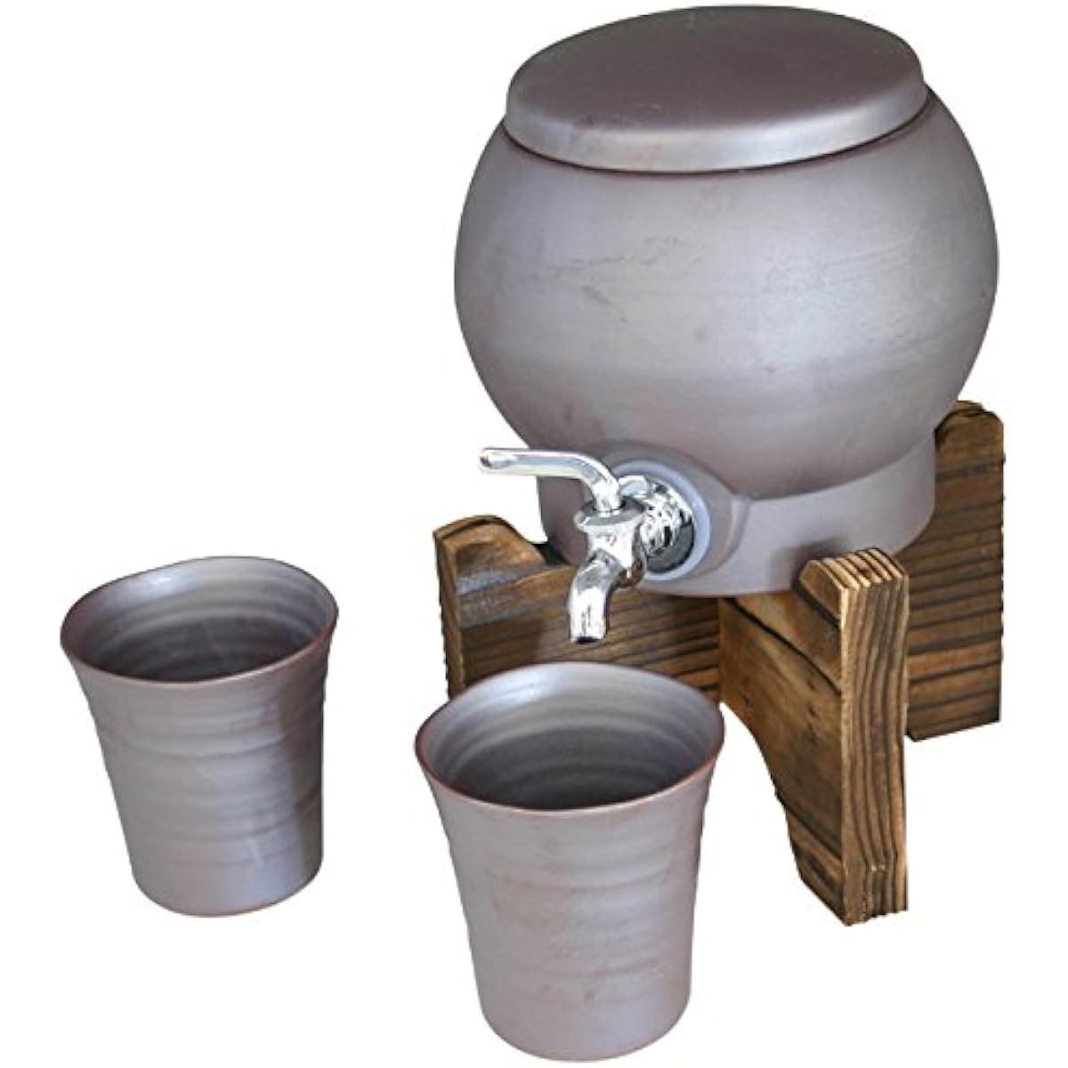 Ranchant Shochu server set with roasted cedar stand Multi server: 18.2x16x15.5 Cup: Φ8.5x8.9cm Yakishime Arita ware Made in Japan