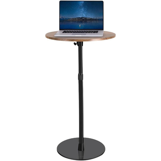 iimono117 Floor Standing Desk Side Table Bedside Sofa Bedroom Table Round Elevating Height Adjustable Elevating Desk Computer Elevating Table Entrance Storage Stand Stylish Wood Grain (Brown)