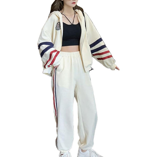 [i think] Thin Sweatshirt Setup Jersey Top and Bottom Set Striped 2 Lines Women's Loungewear Sportswear S~2XL