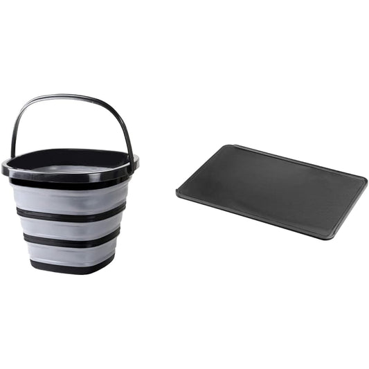 Pearl Metal Folding Bucket 10L Square Compact Storage Black Width 30.5 x Depth 31 x Height 24cm Car Wash Outdoor Camping AZ-5501 & [BLKP] Made in Japan Light Antibacterial Cutting Board M Limited Black with Guard BLKP Black AZ-5048 [Set Purchase]