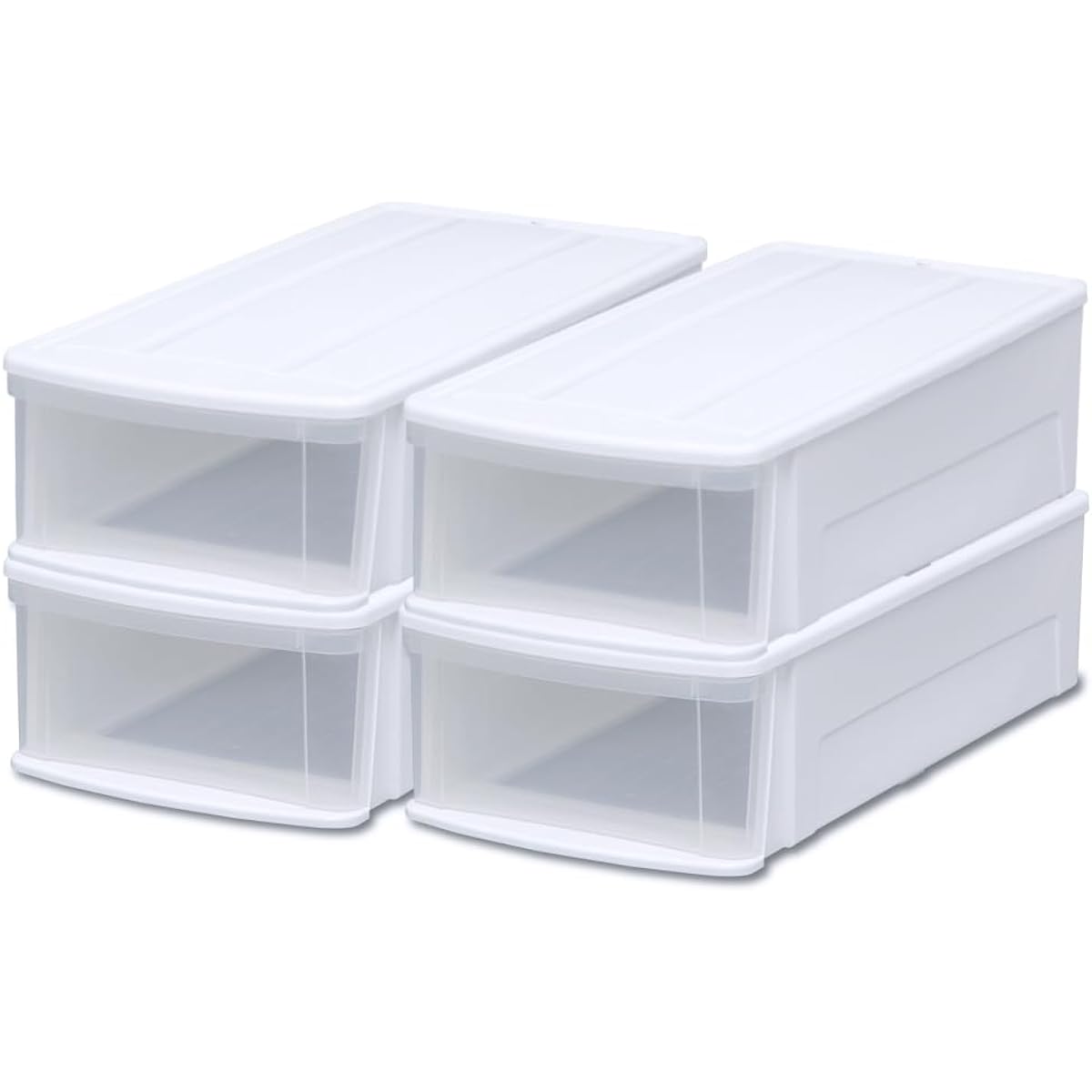 [Set of 4 with overwhelming cost performance] Iris Ohyama Chest I Storage Case Drawer Closet Closet Width 37.6 x Depth 74 x Height 21.2cm Clothes Case Chest Made in Japan White/Clear L