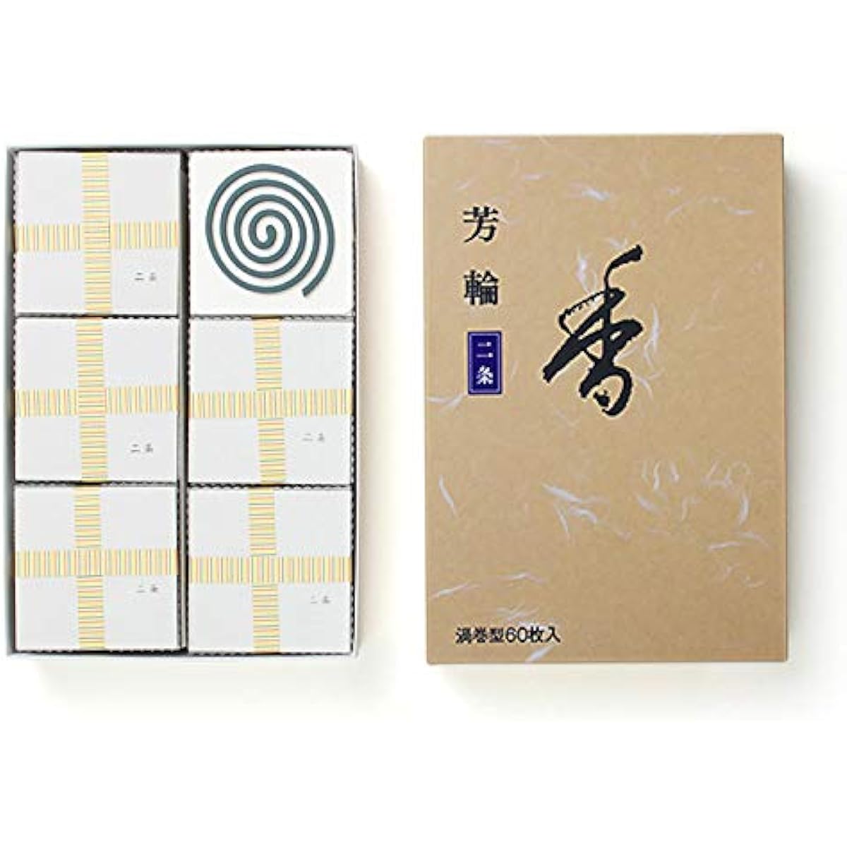 Shoeido incense, two-row, spiral shape, value pack of 60 pieces