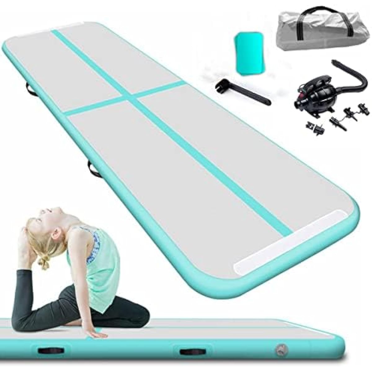 Air Track Gymnastics Air Mat Tumbling Mat 3/4/5/6M Length 1m Width 10/20cm Thick Gymnastics Falling Mat Inflatable Air Pump Included Home Use/Training/Cheerleading/Taekwondo/Water Yoga/Martial Arts