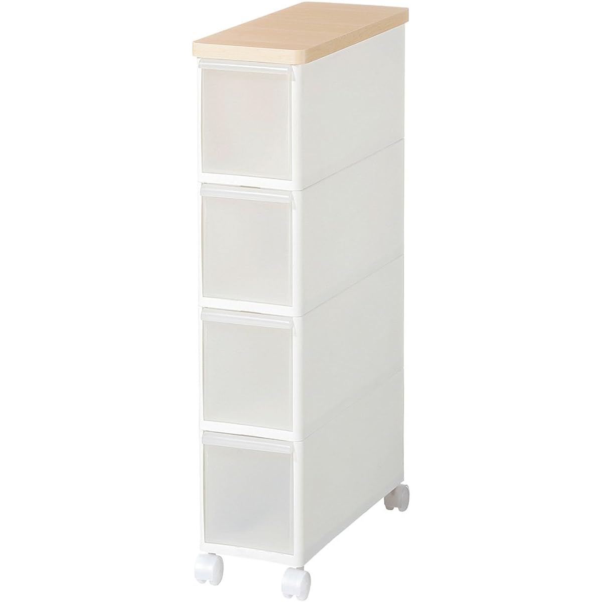 Slim Storage Heat Resistant Wood Top Stocker Slim White with Casters TS-4WT