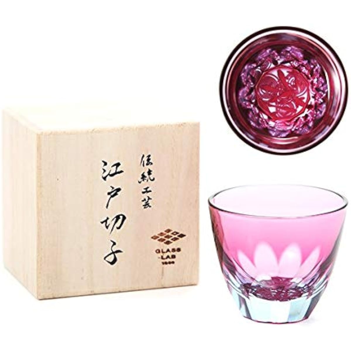 [GLASS-LAB] Glass Lab "Goldfish" A mysterious glass whose pattern expands when you add alcohol [In a wooden box] Edo Kiriko, Sand Kiriko, Covered glass, Guiguri, Gift, Made in Japan GL_102