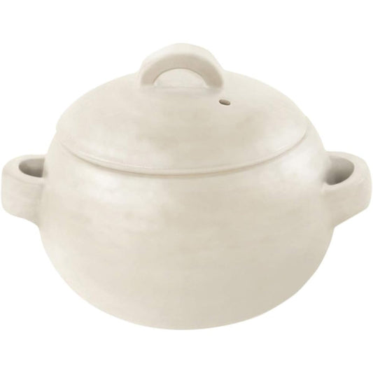 &NE Banko-yaki rice pot, 3 cups, with bamboo rice paddle, white NMT-065-WH