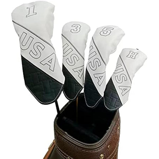 Golf head cover, driver cover, wood cover, utility cover, UT cover, 4-piece set, No. 1, No. 3, No. 5, No. H USA