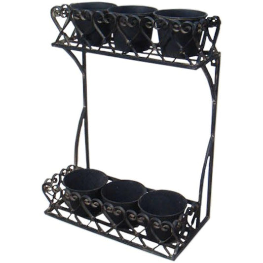 Kawabata Antique Style Iron Stand Planter with 6 Pots and Covers 1208YTA006